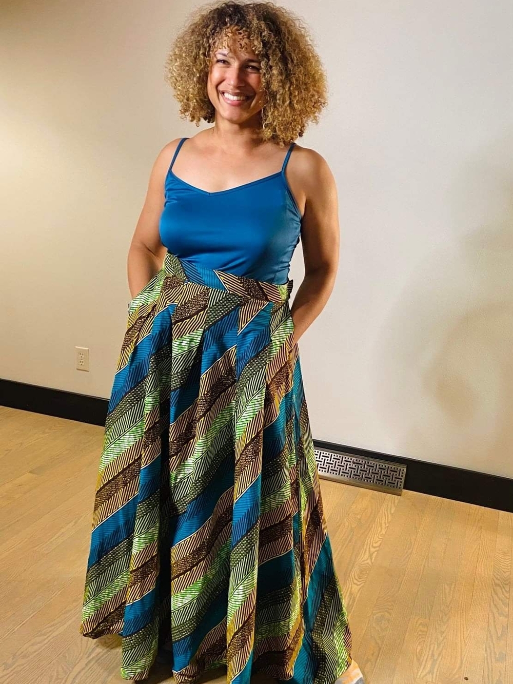 Patterned Maxi Skirt in Teal, Green & Brown